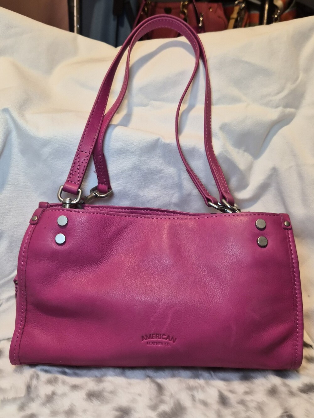 American Leather Co. Genuine Leather Shoulder Bag – Hot Pink/Magenta GUC